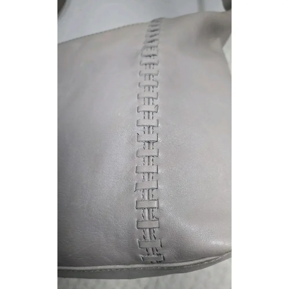 Tommy Bahama Gray Leather Hobo Shoulder Bag Whipstitch Zip Purse